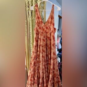 Anthropologie Red and Pink Maxi Dress